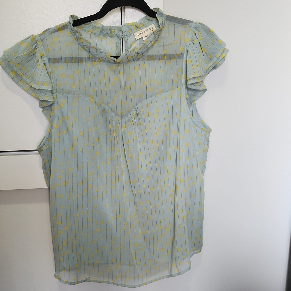Sheer Blue and Yellow Polka Dot Top
